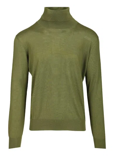 SAINT LAURENT CASHMERE, WOOL AND SILK TURTLENECK SWEATER KNITWEAR GREEN
