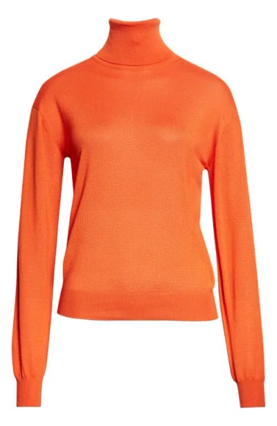 Saint Laurent Cashmere, Wool & Silk Turtleneck Sweater In Orange