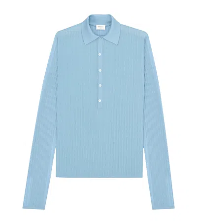 Saint Laurent Cashmere-wool-silk Polo Shirt In Blue