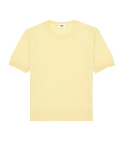 Saint Laurent Cashmere-wool-silk Short-sleeve Sweater In Yellow