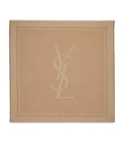 Saint Laurent Cashmere-silk Cassandre Scarf In Brown