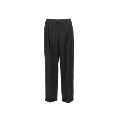 Saint Laurent Cashmere/wool Flannel 90's Striped Pants In Black