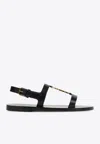 Saint Laurent Black Sandals With Metal Cassandre On The Front And Adjustable Strap In Leather Woman In Black