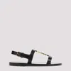 Saint Laurent Black Sandals With Metal Cassandre On The Front And Adjustable Strap In Leather Woman In Black