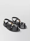 Saint Laurent Black Sandals With Metal Cassandre On The Front And Adjustable Strap In Leather Woman
