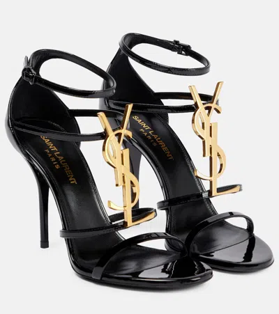 Saint Laurent Cassandra 100 Leather Sandals In Black