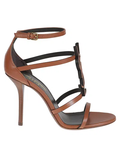 Saint Laurent Leather Cassandra Sandals 100 In Brown