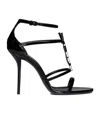 Saint Laurent Cassandra Logo-embellished Patent-leather Sandals In Black
