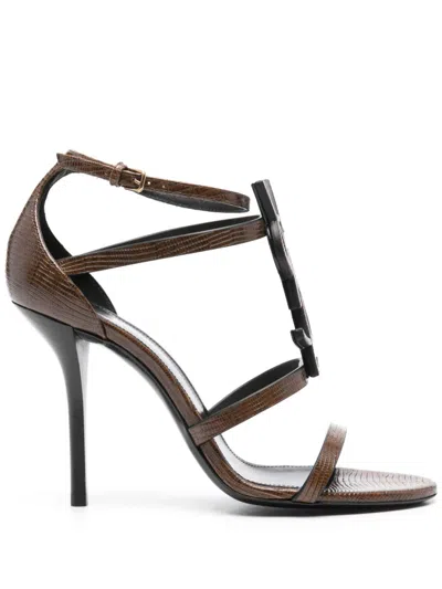 Saint Laurent Cassandra Ysl Patent Leather Sandals In Animal Print