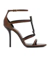 Saint Laurent Cassandra Ysl Patent Leather Sandals In Brown