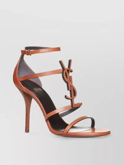 Saint Laurent Cassandra 100mm Strappy Sandals In Brown