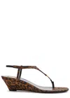 Saint Laurent Cassandra 40 Leopard-print Grosgrain Wedge Sandals In Brown