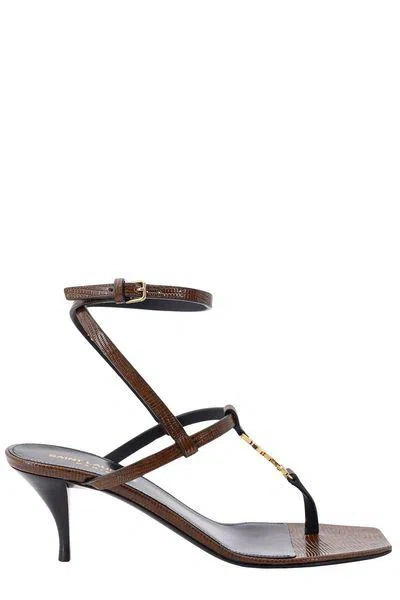 Saint Laurent Cassandra 60 Brown Snake Embossed Leather Sandals For Women