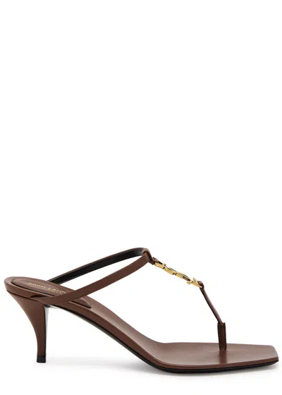 Saint Laurent Cassandra 60 Leather Mules In Chocolate