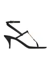 Saint Laurent Cassandra Sandals In Smooth Leather With Gold Monogram In Black