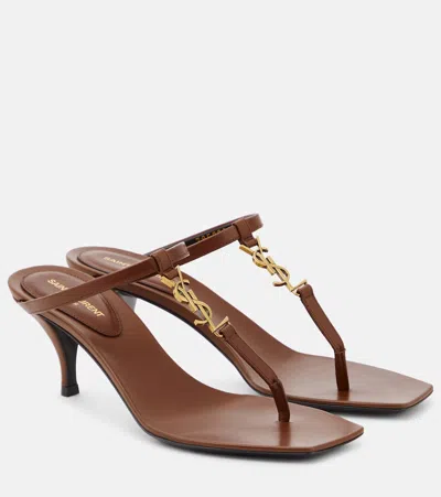 Saint Laurent Cassandra 60 Leather Thong Sandals In Aestbrown