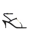 Saint Laurent Cassandra Sandals In Smooth Leather With Gold Monogram In Black