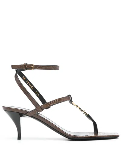 Saint Laurent Cassandra 60mm Leather Sandals In Brown