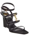 Saint Laurent Cassandra 90 Leather Wedge Sandal In Black