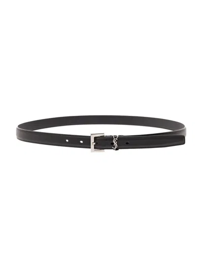 Saint Laurent 'cassandra' Black Belt With Silver-tone Buckle In Leather Woman
