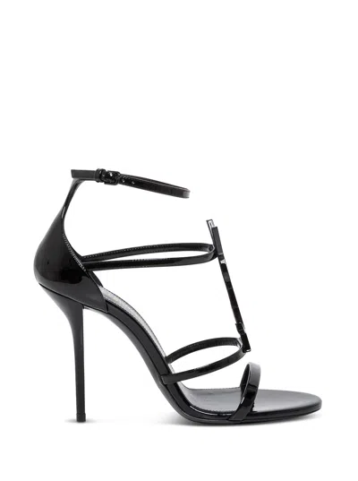 Saint Laurent Cassandra Ysl Patent Leather Sandals In Animal Print