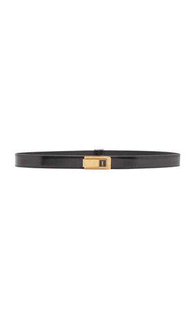 Saint Laurent Cassandra Buckle Leather Belt In Black