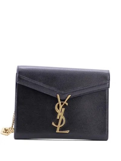 Pre-owned Saint Laurent Cassandra Chain Shoulder Bag Leather Small Crossbody Bag In Black