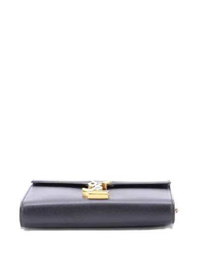 Pre-owned Saint Laurent Cassandra Chain Wallet Leather Mini Crossbody Bag In Black