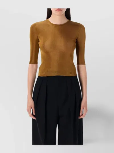 SAINT LAURENT CASSANDRA CREW NECK RIBBED TEXTURE TOP