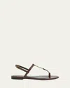 Saint Laurent Cassandra Embossed Ysl T-strap Sandals In Brown