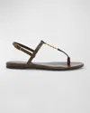 Saint Laurent Smooth Leather Cassandra Triangular Upper Flat Sandals In Macadamia Brown