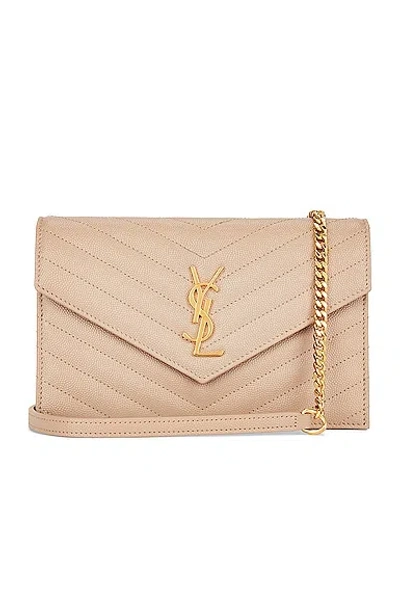 Saint Laurent Cassandra Envelope Chain Wallet Bag In Dark Beige