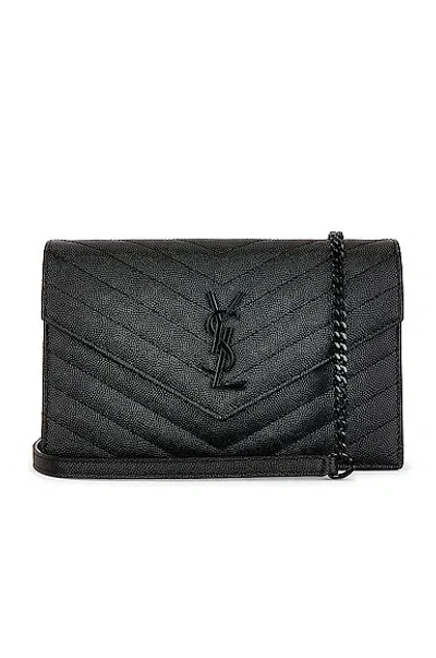 Saint Laurent Cassandra Envelope Chain Wallet Bag In Noir
