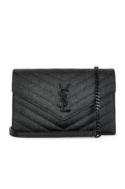 Saint Laurent Cassandra Envelope Chain Wallet Bag In Black