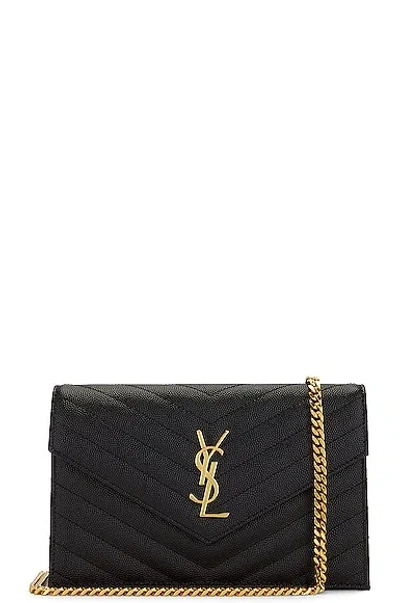 Saint Laurent Cassandra Envelope Chain Wallet Bag In Noir