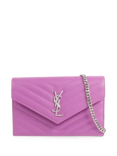 Pre-owned Saint Laurent Cassandra Envelope Chain Wallet In Purple