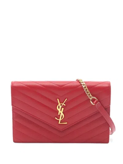 Pre-owned Saint Laurent Cassandra Envelope Chain Wallet In Red