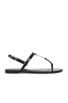Saint Laurent Black Cassandra Flat Sandals In Crocodile-embossed Leather With Gold-tone Monogram In Noir