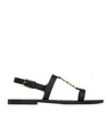Saint Laurent Black Sandals With Metal Cassandre On The Front And Adjustable Strap In Leather Woman In Black