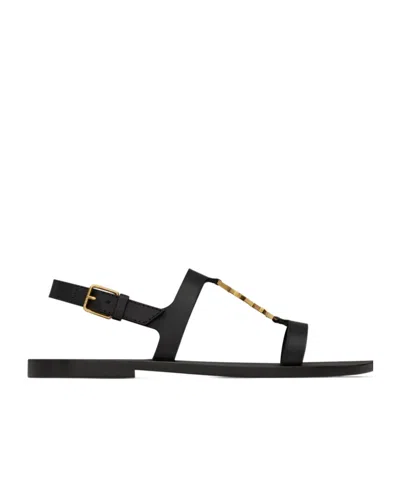 SAINT LAURENT SAINT LAURENT CASSANDRA LOGO PLAQUE FLAT SANDALS