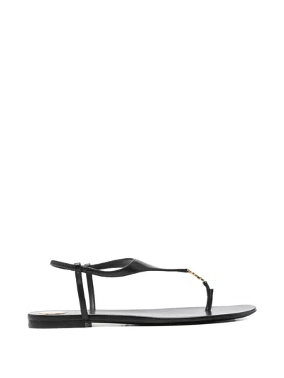 Pre-owned Saint Laurent Cassandra Flat Sandals In Black