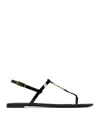 Saint Laurent Black Cassandra Flat Sandals In Crocodile-embossed Leather With Gold-tone Monogram In Black