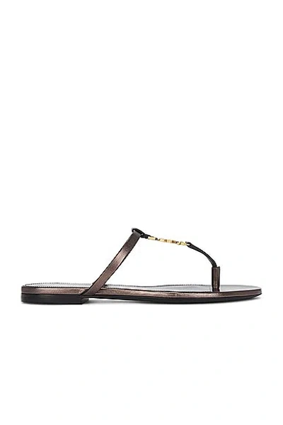 Saint Laurent Cassandra Flat Slide In Metal Brown