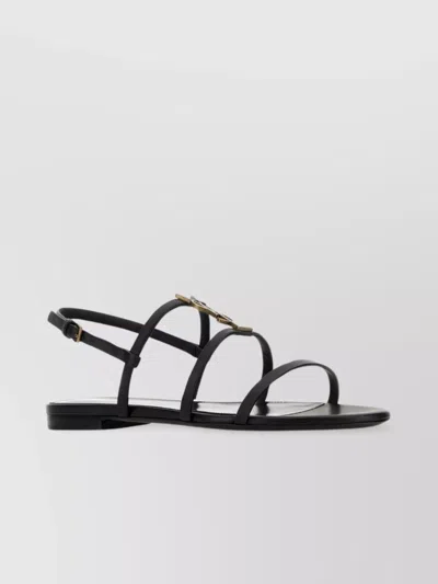 SAINT LAURENT CASSANDRA FLAT SOLE LEATHER SANDALS