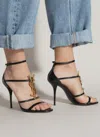 Saint Laurent Cassandra Sandals In Patent Leather With Gold-tone Monogram In Black
