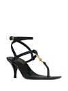 Saint Laurent Cassandra Sandals In Smooth Leather With Gold Monogram In Blue