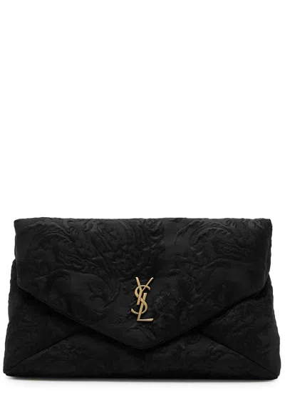 Saint Laurent Cassandra Large Floral-brocade Pouch In Black