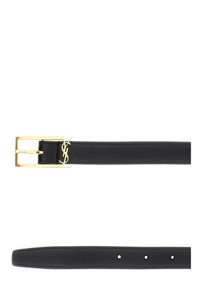 Saint Laurent Cassandra Leather Belt In Black