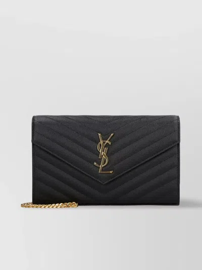 Saint Laurent Cassandra Leather Chain Wallet In Black