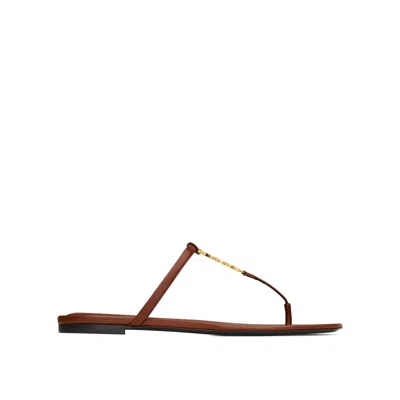 SAINT LAURENT CASSANDRA LEATHER FLAT SANDALS
